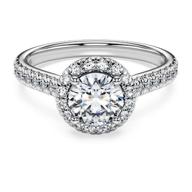 Anillo solitario con halo Eternity Diamantes creados en laboratorio peso total de 1 33 quilate Talla redonda Oro blanco de 14 quilates